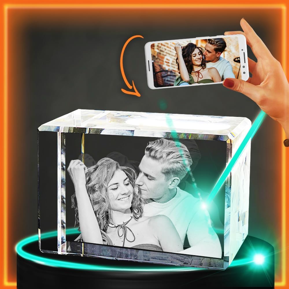 Custom Laser 3D Photo Etched in Personalized Rectangular Shape Crystal for Birthday, Anniversary, Wedding Gifts, Valentine’s, Christmas, Graduation,