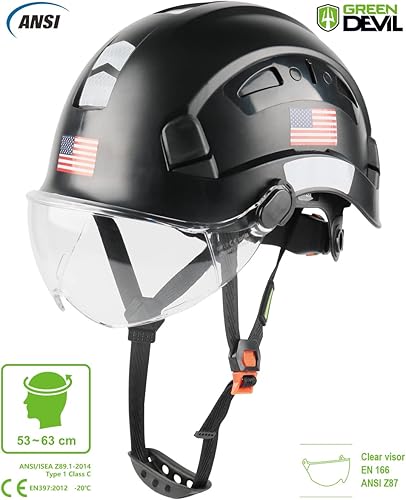 Miniatura 2 de GREEN DEVIL Casco de seguridad con visera ajustable, ligero, ventilado, ABS, para hombres y mujeres, suspensión de 6 puntos, aprobado por ANSI