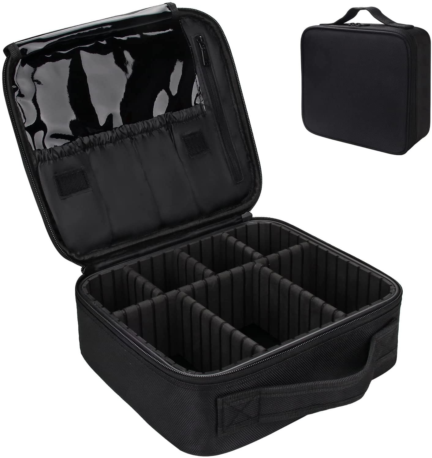 Airlife Travel Makeup Case Professional Cosmetic Train Cases Artist Storage Bag Make Up Tool Boxes Brushes Bags with Compartments Waterproof Detachable Vanity Organizer, Black, M, Basic-image-38