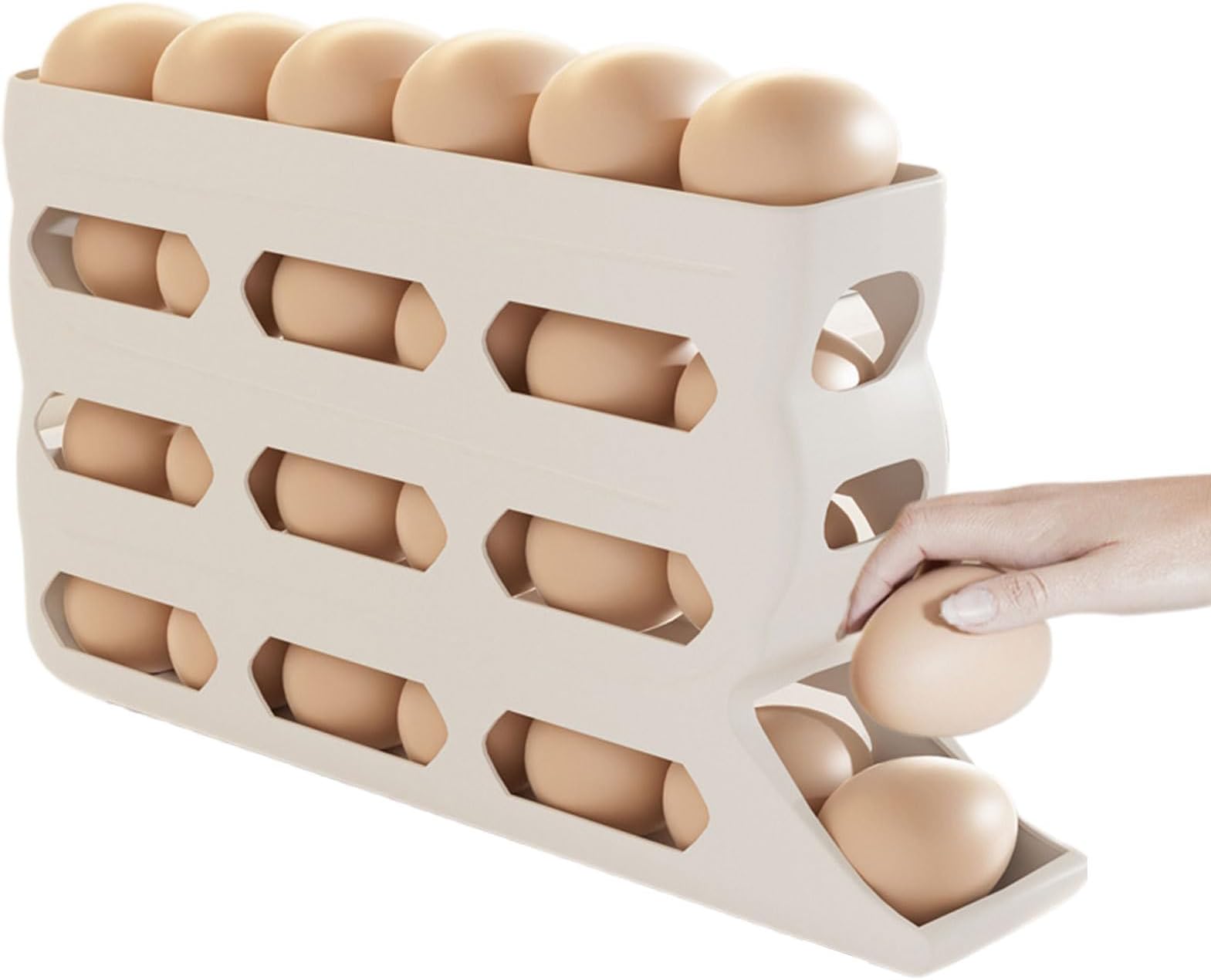 4 Tier Auto Rolling Egg - Egg Holder Storage | Eggs Layers Automatic Rolling Fridge, Easy-Clean Rack Anti-Slip For Kitchen Breakfast Refrigerator Table Bakery Food Picnic Prep Farmers Market