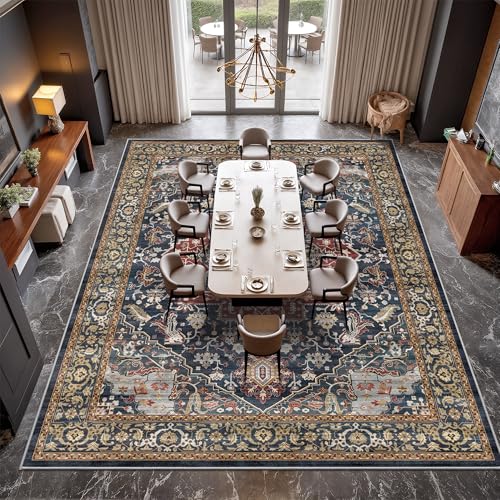 Rugland 8x10 Area Rugs - Stain Resistant Washable Rug, Anti Slip Rugs for Living Room, Vintage Tribal Area Rugs(Medallion 01-Rust/Blue, 8'x10')