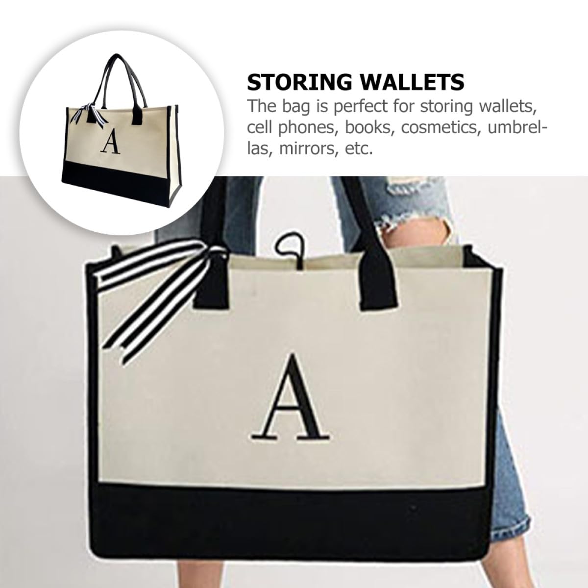 Baluue Borsa Tote Grande in Tela Canvas Grande Capacità e Design Semplice, Resistente alla Moda, per Shopping e Ufficio