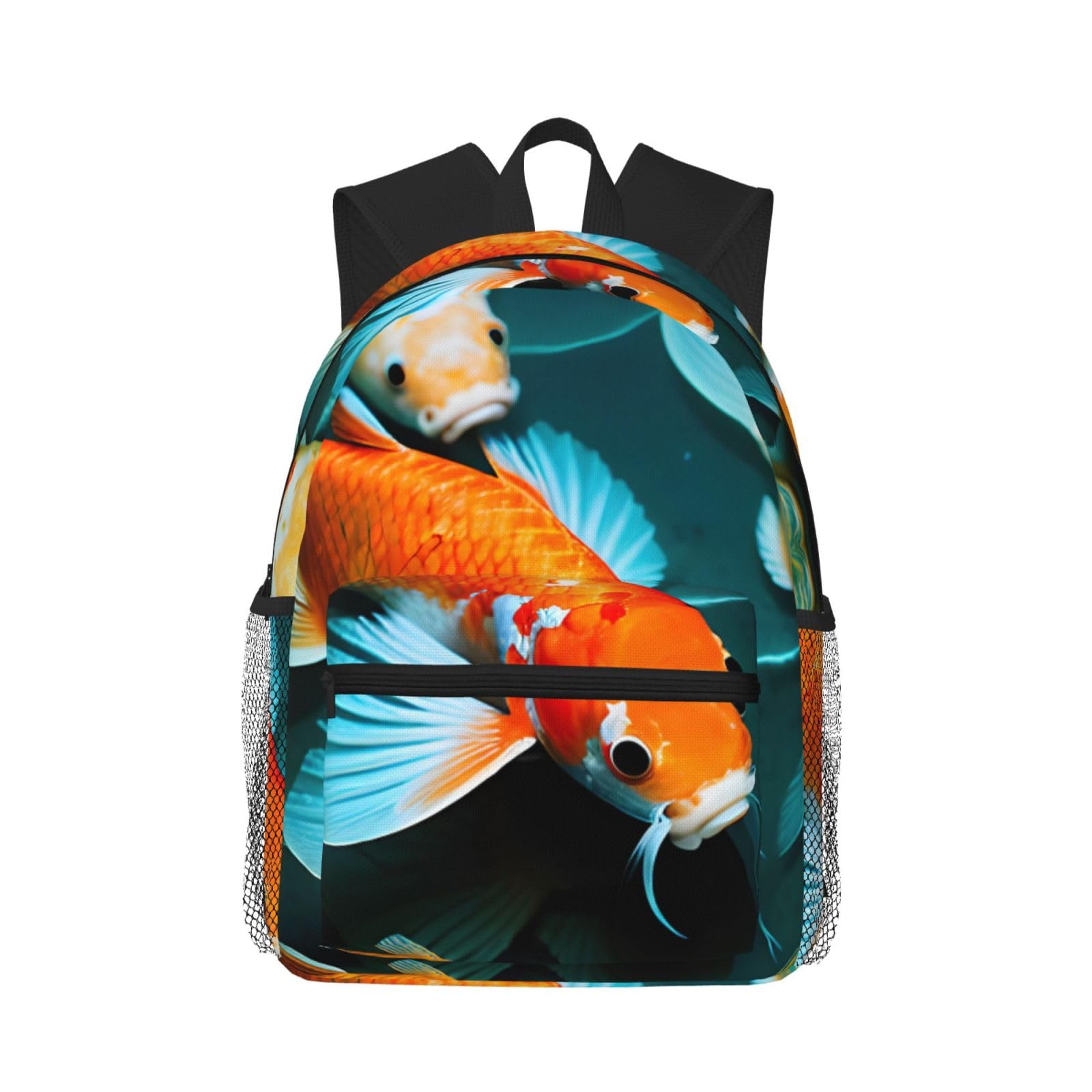 Sac à dos voyage imprimé poisson koï HD polyvalent noir double sangle - 8