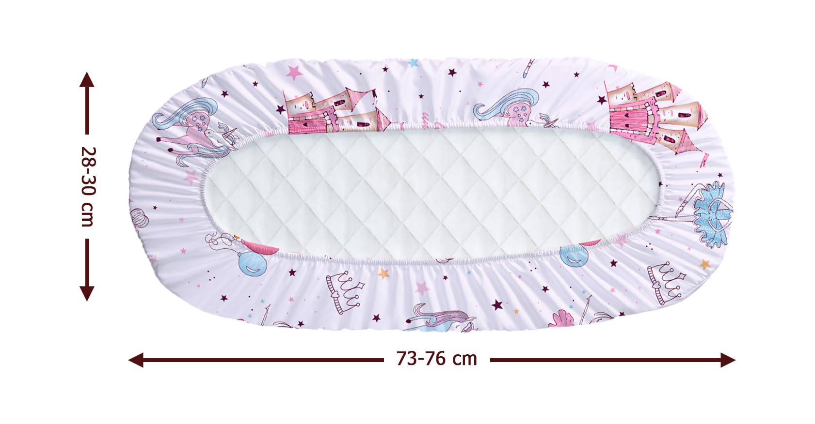 100% Cotton 2 Pcs Moses Basket Fitted Sheets - Breathable, Soft & Antiallergic (Baby Pink Princess, 75 x 30 cm) - Image 3