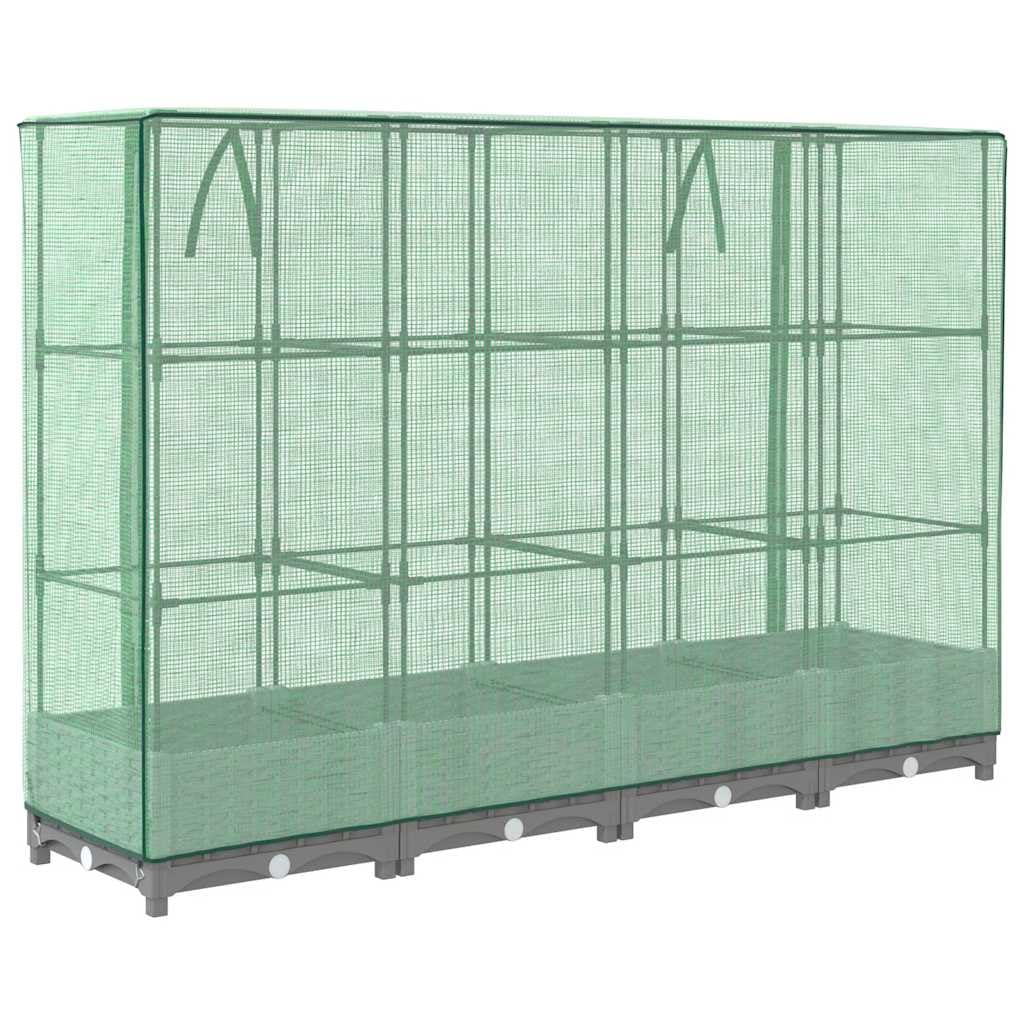 Jardinera con accesorio de invernadero en aspecto de ratán 160 x 40 x 123 cm, maceta de polipropileno con marco de tubos de hierro, jardinera para jardín, semillero con cubierta impermeable