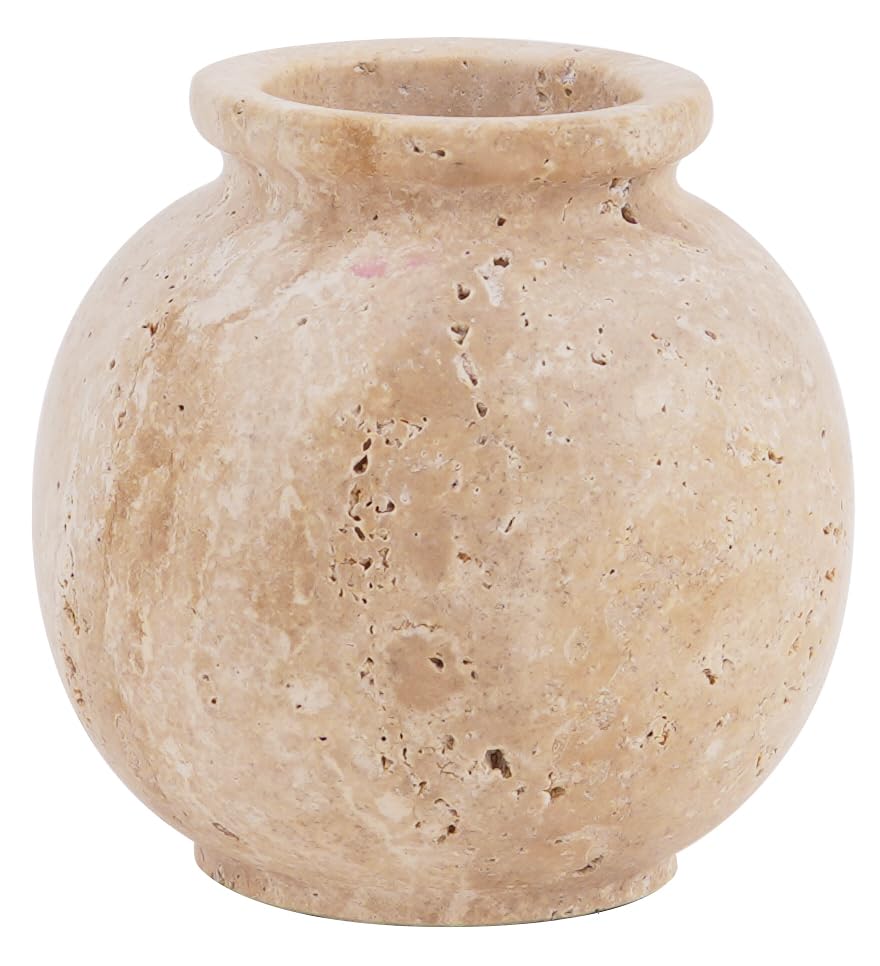 SPESHSTONES Marble Flower Vase 5 Inch Handmade Travertine Vases for Flowers Pampas Grass & Artificial Plants - Small Decorative Bud Vase for Centerpices Modern Flower Pots for Home Decor