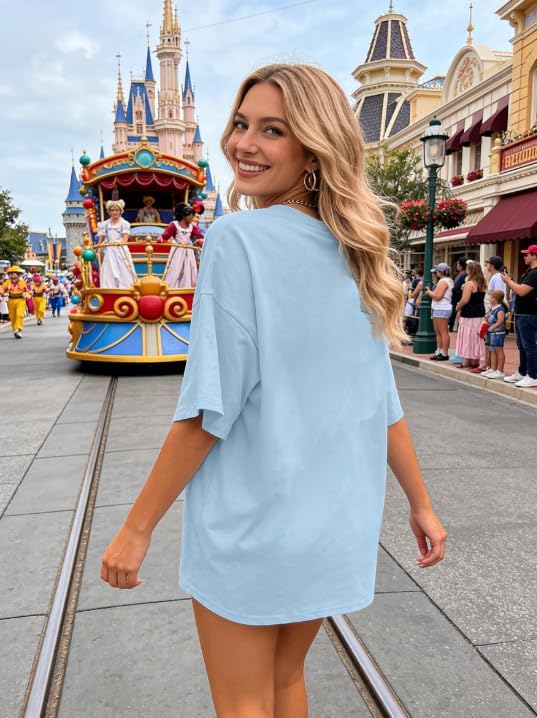 jusgai Magic Kingdom Tshirts for Women Cute Castle Shirt Oversized Bows Graphic Tee Family Vacation Short Sleeve Tops - Image 6