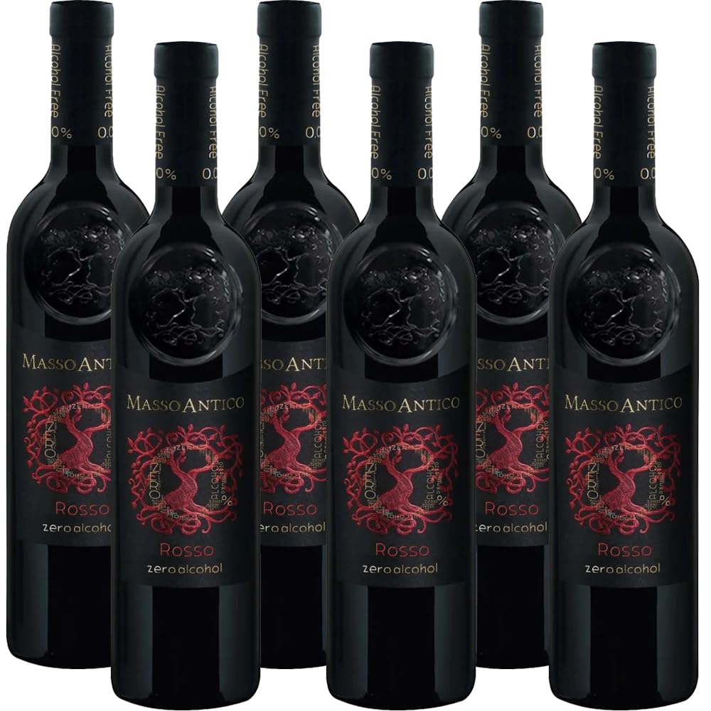 Vino Rosso Primitivo Zero Alcohol | Masso Antico | Puglia | 6 Bottiglie 75 cl | Dealcolizzato