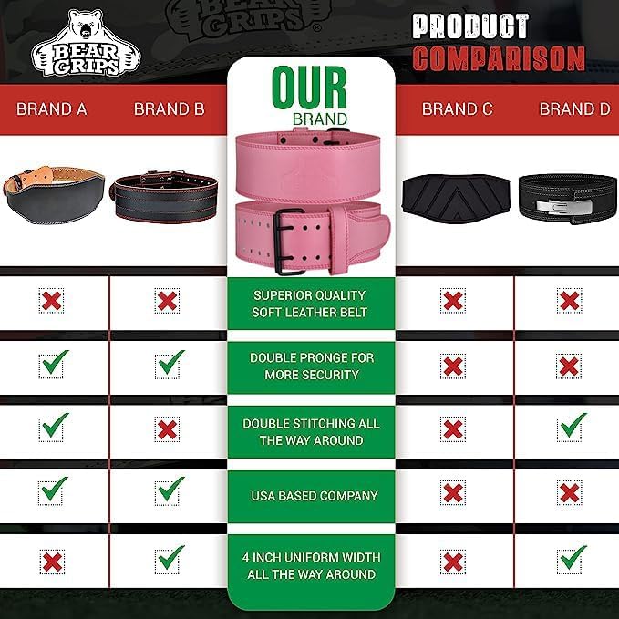 Miniatura 6 de Bear Grips Cinturón de cuero para levantamiento de pesas con hebilla de acero, cinturón de levantamiento de pesas de doble punta de 0.197 in,