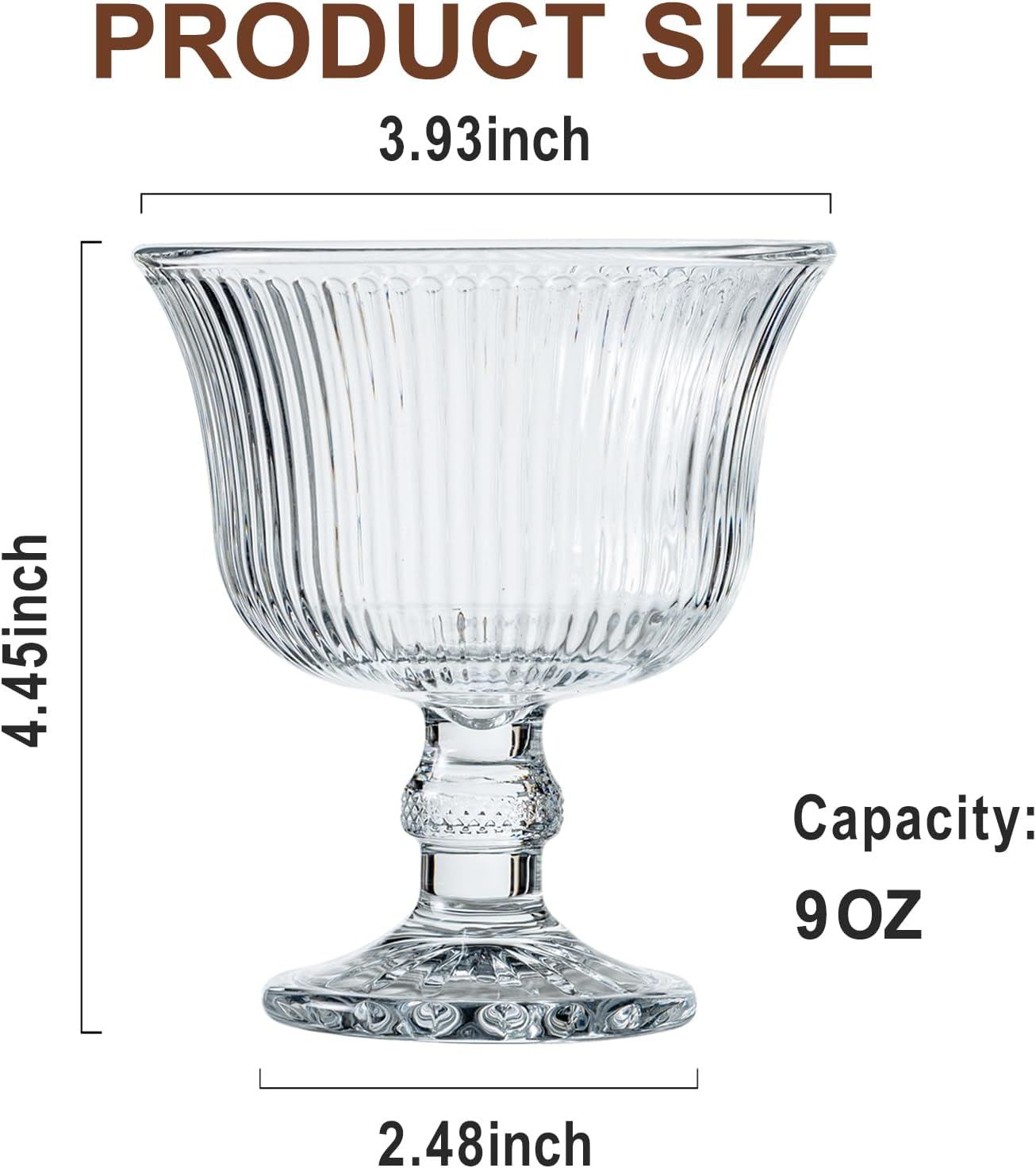 Glass Dessert Cups, Vintage Footed Glass Ice Cream Bowls (4)