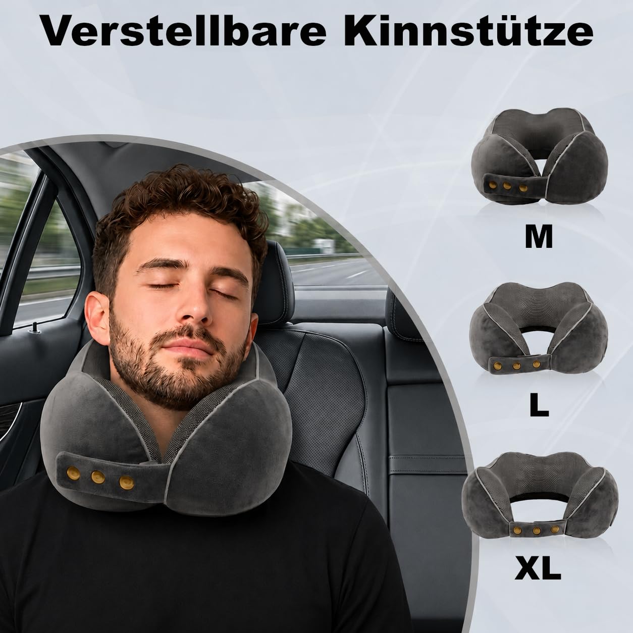 RAWS Coussin de voyage, en mousse à mémoire de forme, réglable, avec boutons-pression flexibles, pour soutien à 360 °, housse respirante et douce comme du velours, idéal pour les voyages