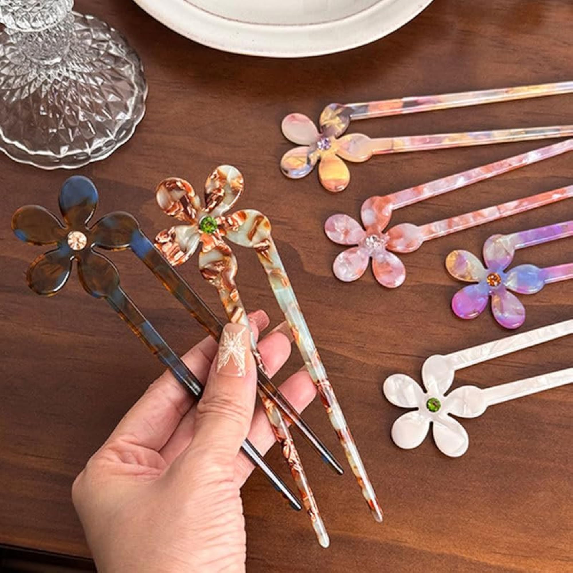 Korean Style Acetate Retro Flowers Hair Stick, 5.7 Inch