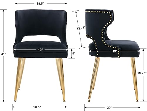 Miniatura 10 de Juego de 2 sillas de comedor de terciopelo beige con patas doradas, juego de 2 sillas de comedor modernas de mediados de siglo con respaldo de