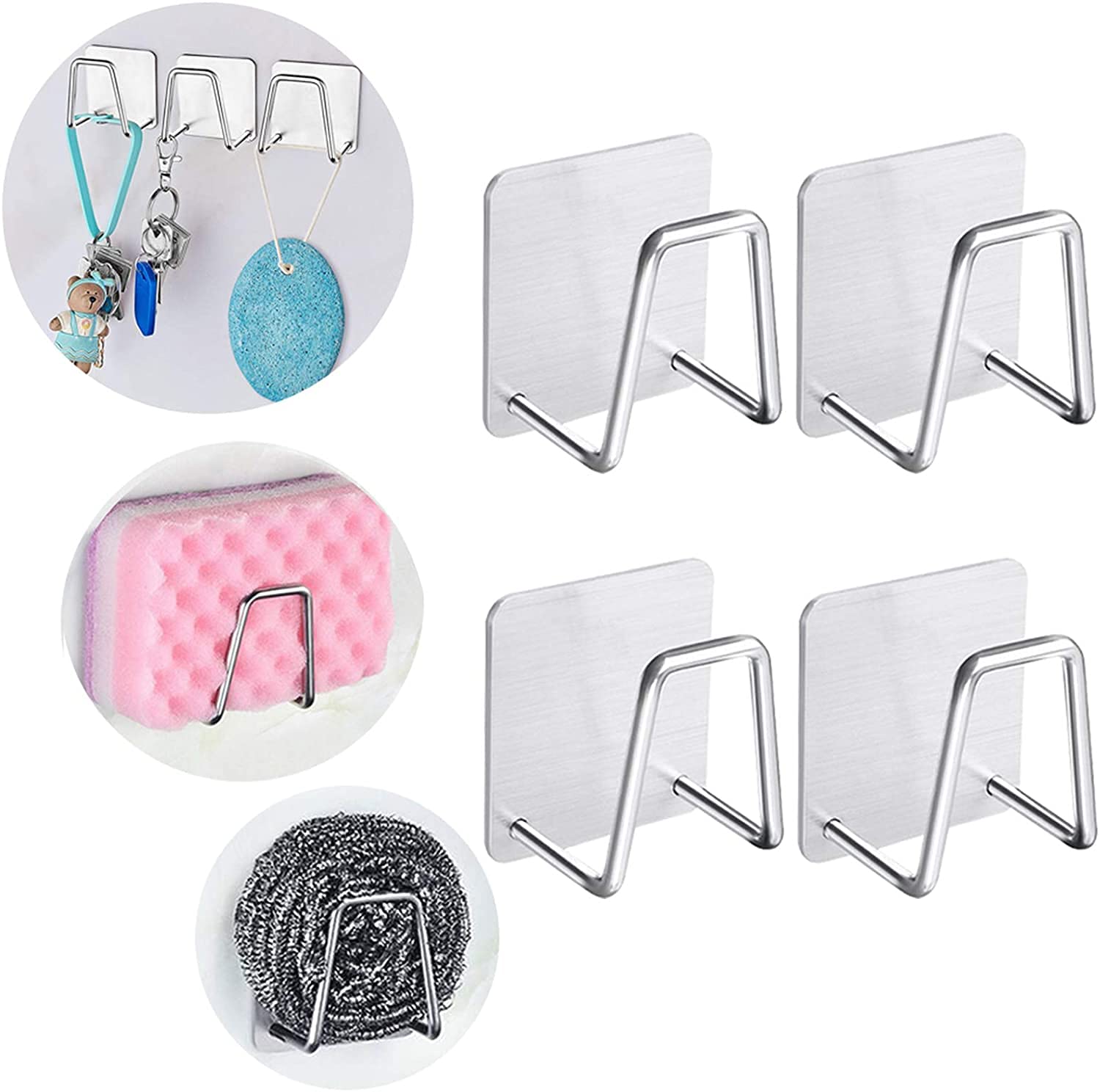 Adhesive Sponge Holder Sink Caddy for Kitchen Accessories，Rustproof & Waterproof Kitchen Sink Caddy ，SUS304 Stainless Steel(4 Pack)