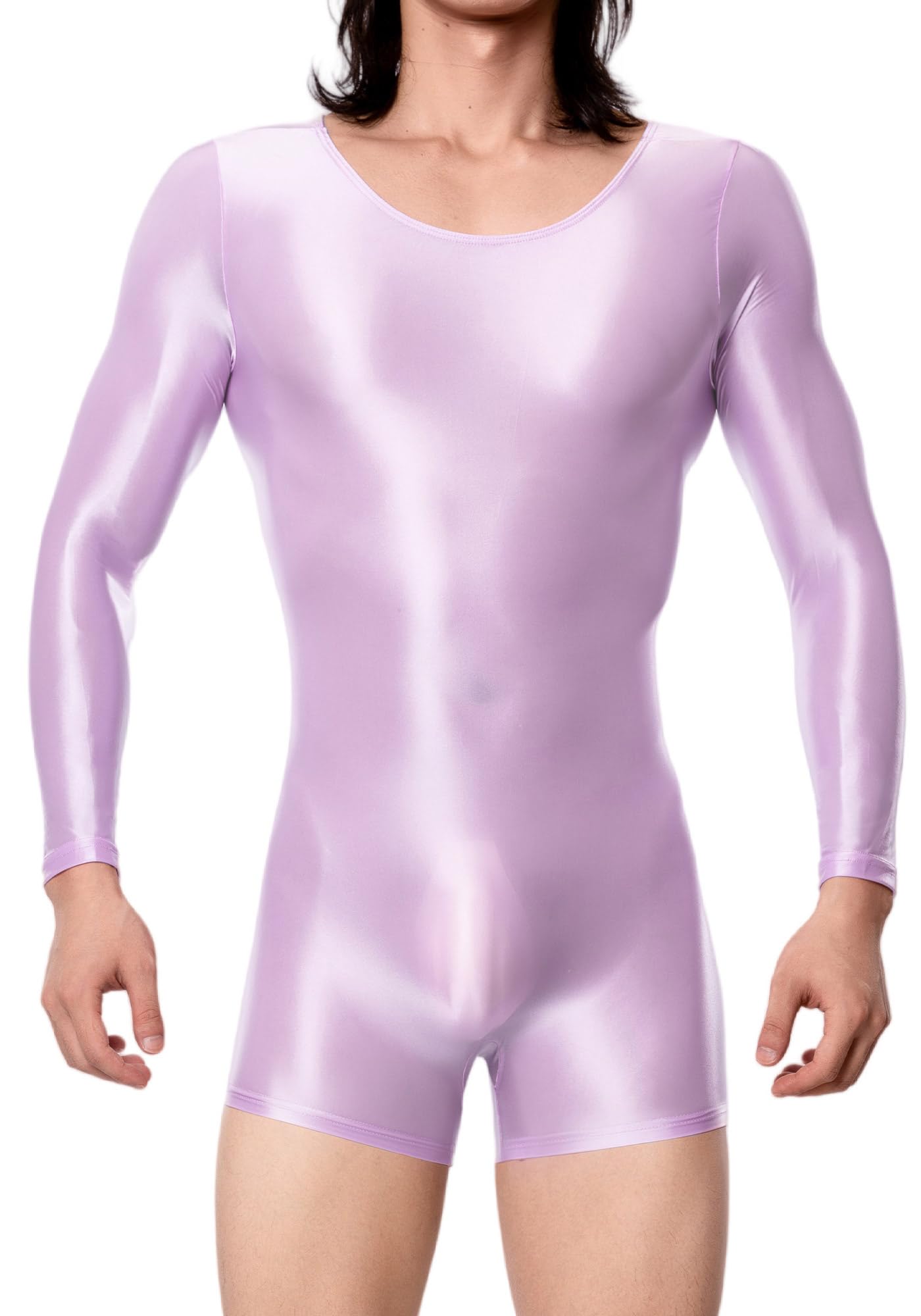 AIEOE Men's Oil Shiny Bodysuit Long Sleeve Bodysuit Super Stretch Bodycon Undershirt Pajamas Leotard