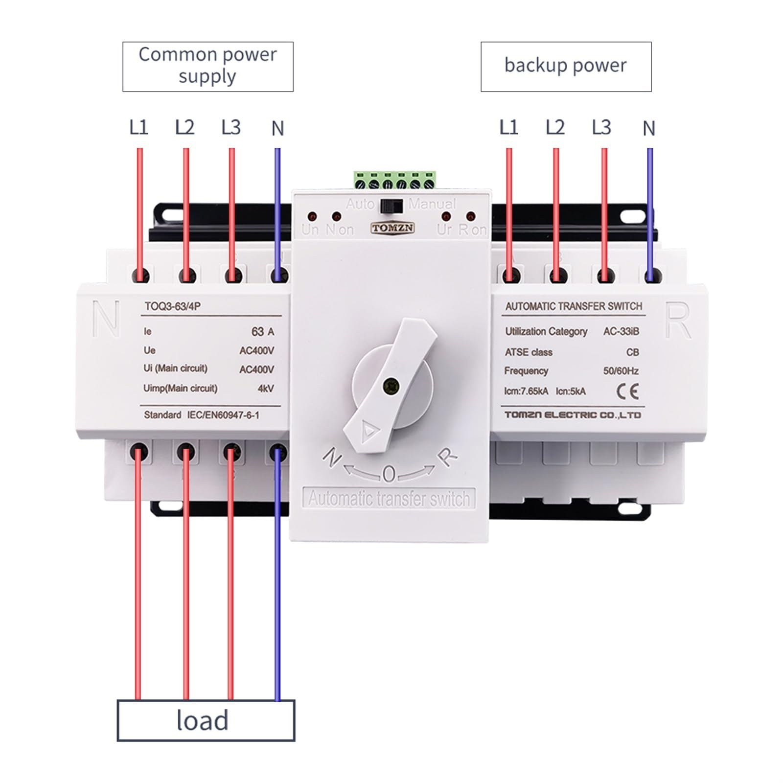 4P 63A 380V MCB Tipo Dual Power Commutatore Automatico ATS(2 Input 1 Output)
