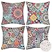Juego de 4 Fundas de Cojín de Mandala 40 x 40 cm Algodón y Lino Impermeables Boho Fundas de Almohada Cuadradas Decorativas para Exteriores Granja Jardín Patio Cojines Florales,16 x 16 Pulgadas
