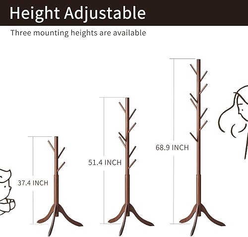 Miniatura 3 de Perchero Independiente, Soportes de Abrigos para Entrada, Perchero de Bambú Colgador de Sombreros 8 Ganchos para Chaqueta, Bolso, Perchero para