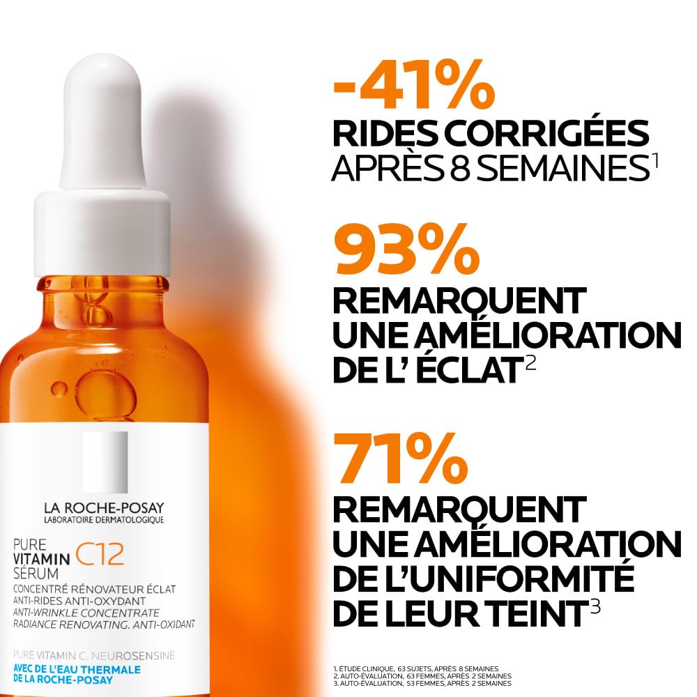 La Roche-Posay - Pure Vitamine C12 - Sérum Vitamine C Anti-rides - Enrichi en Acide Salicylique - Sérum Visage qui Donne Éclat et Lisse les Rides et Ridules - Adapté à Tous Types de Peaux