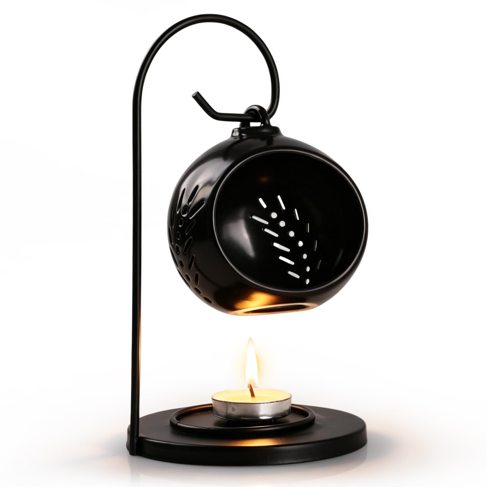 GeeRic Wax Melt Burner Ceramic Oil Burners, Aroma Lamp Tealight Holder, Fragrance Oil and Wax Diffuser Home Office Decor,Black