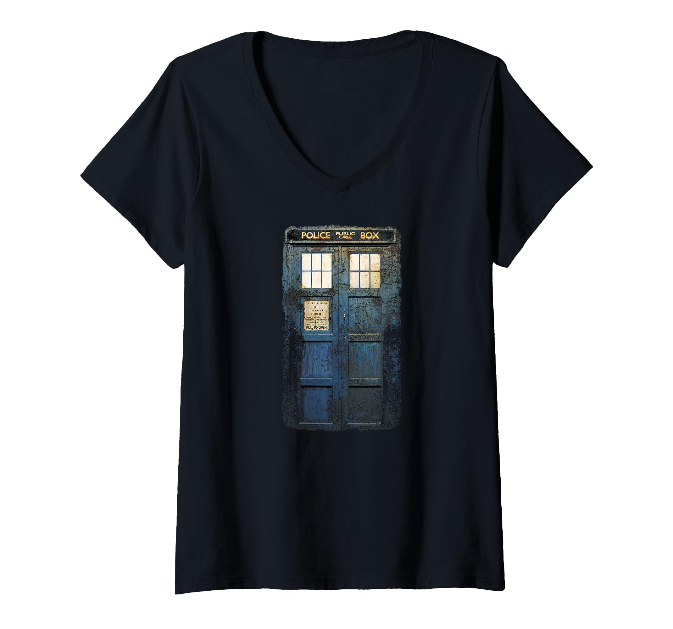Women's Cosplay Tardis Distressed Time-Traveller Sci-Fan V-Neck T-Shirt