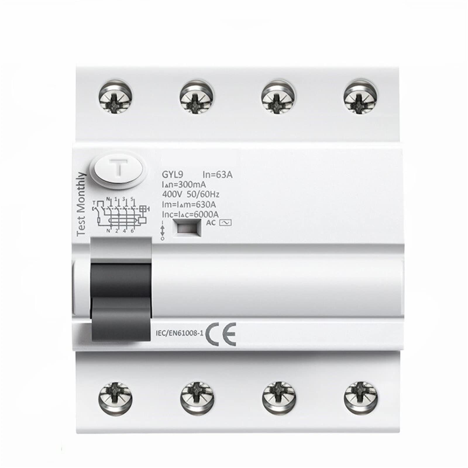 VSPPJYFG GYL9 AC Residual Current Circuit Breaker Electromagnetic Differential Breaker Safety Switch 4P 40A 63A 100A 1Pcs(4P 40A,300mA)