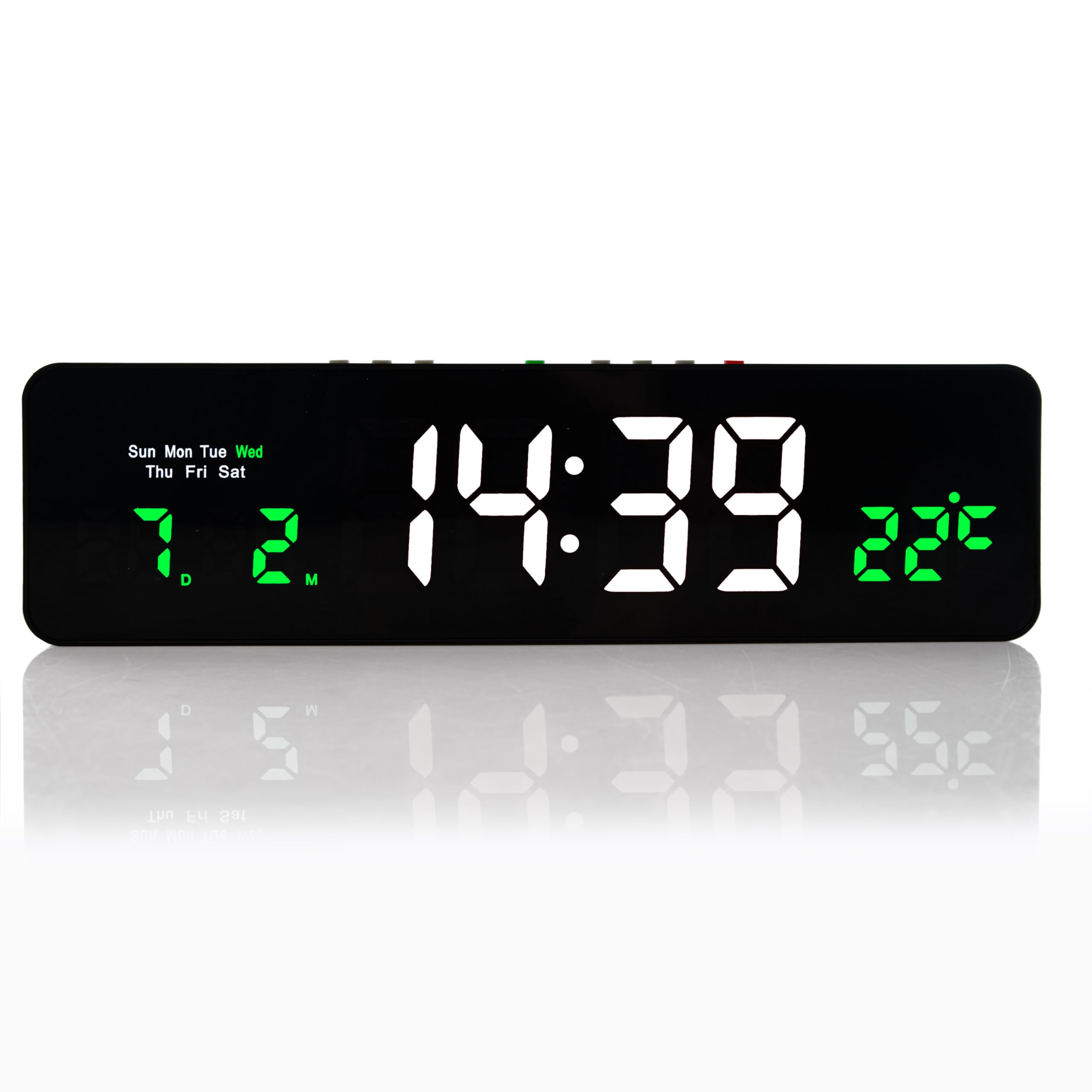 Wanduhr Digital, LED Tischuhr mit Temperaturanzeige, Wecker Snooze, 12/24-Stunden-Anzeige, LED-Uhr, USB-C Uhr mit Datumsanzeige (Weiß Grün)