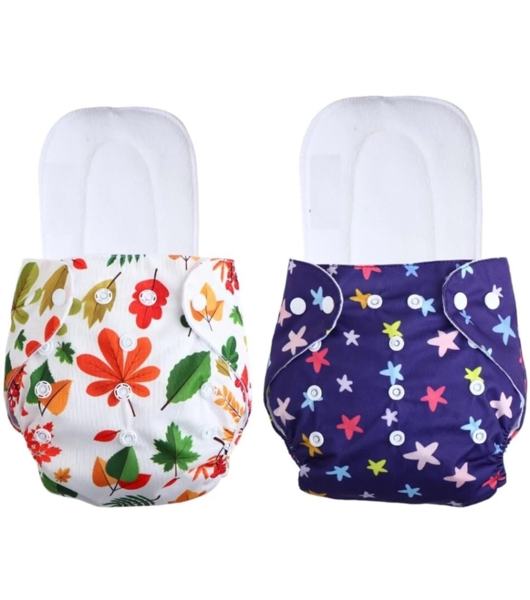 Cotton Cloth Printed Diaper with 5 Layer Dry Feel White Inserts/Washable, Reusable and Adjustable Diaper for Newborn Baby & Toddlers (Pack of 2) (White & Blue Printed, One Size)-image-47