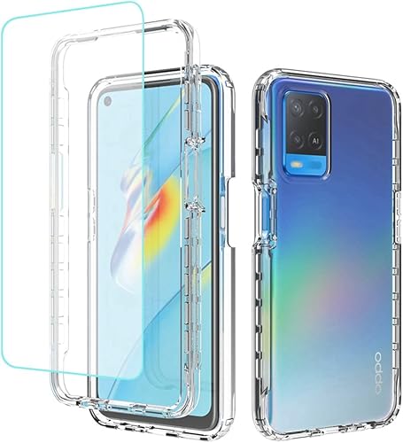 Funda para teléfono para Oppo A54 4G, CPH2239 con protector de pantalla de vidrio templado, carcasa protectora de cuerpo completo transparente de