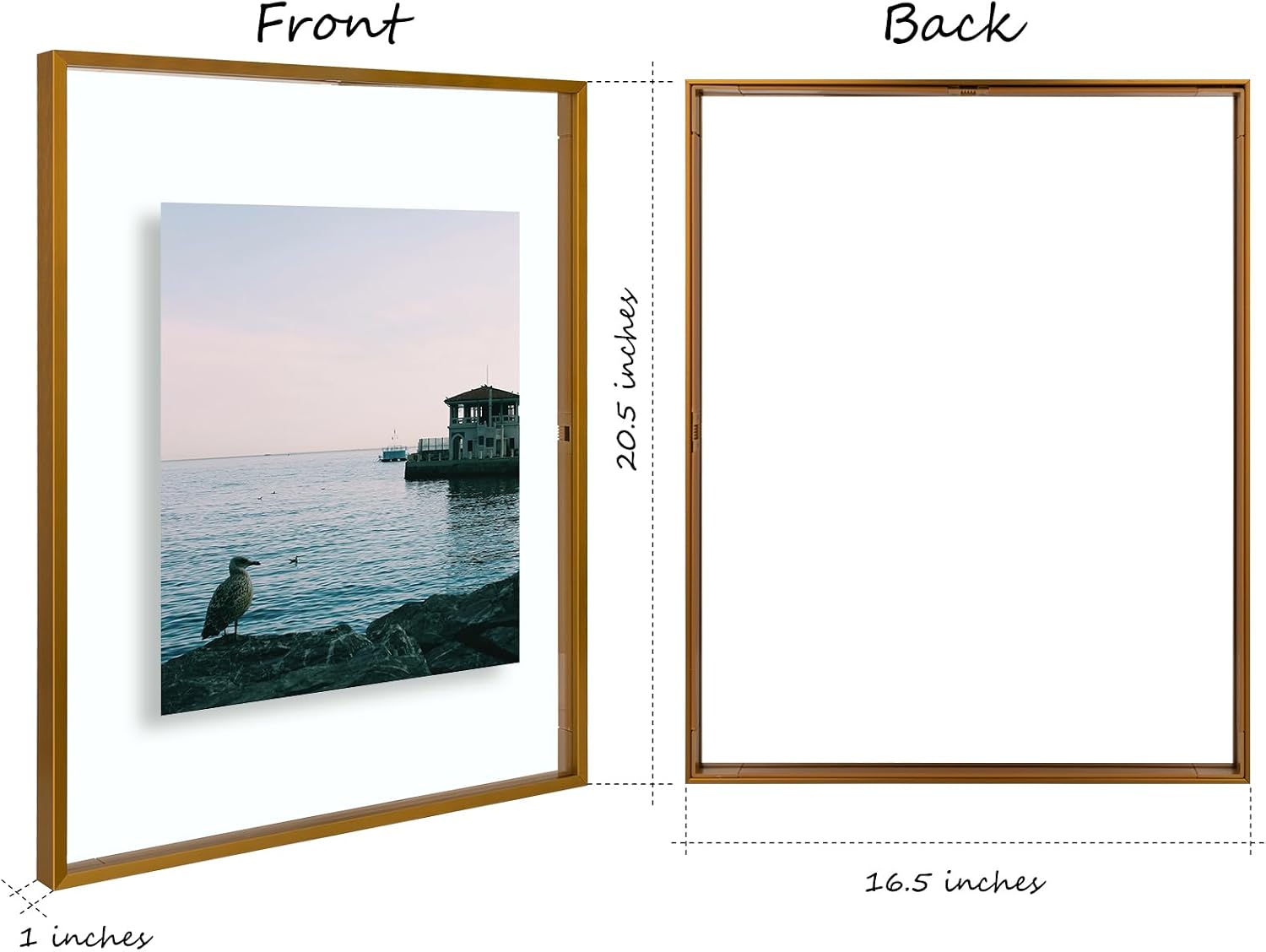 Golden State Art, 16x20 Floating Frame, Bronze Aluminum Picture Frame, Clear Glass Display Any Size Photo Up to 16x20, Home Gallery Wall Decoration, Display Horizontal and Vertical