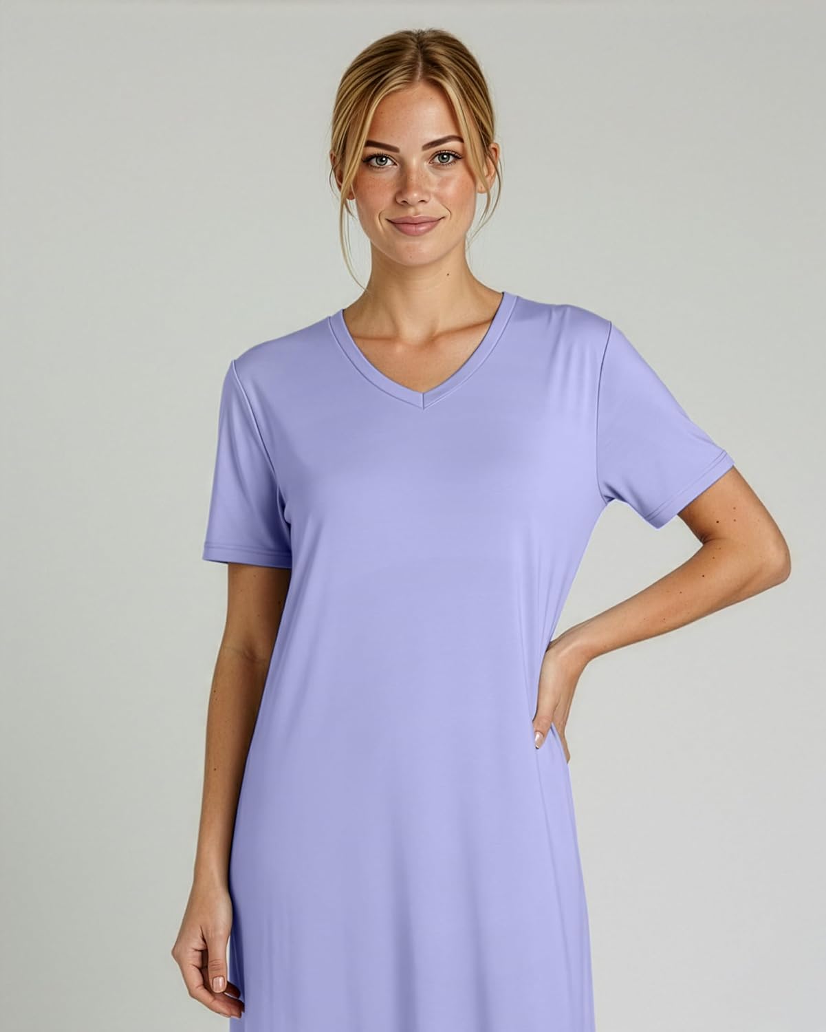 Real Essentials 3 Pack: Women's Soft Maxi Long Nightshirt Short Sleeve Soft Nightgown Sleep Dress (Available in Plus Size) - Image 3