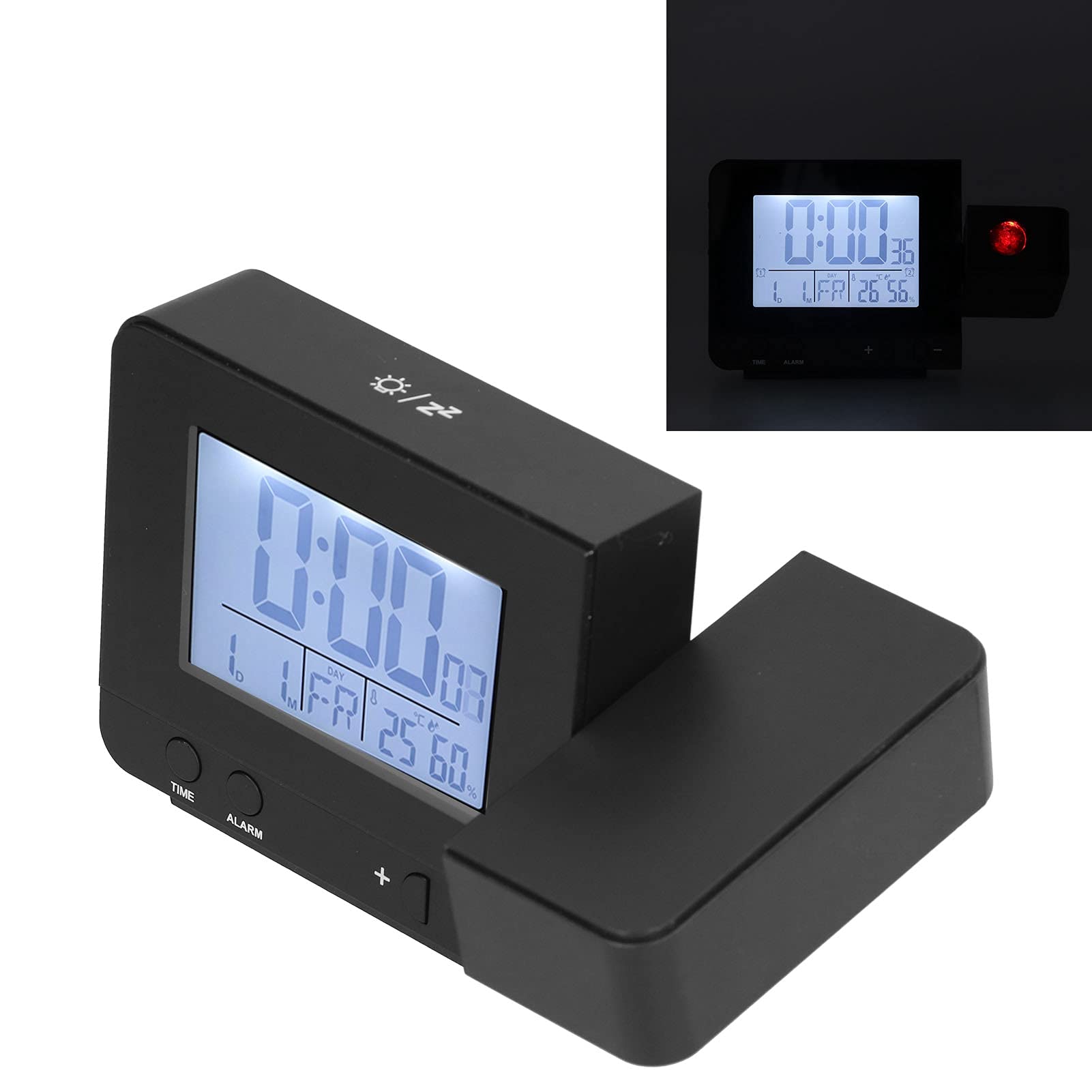 Reloj Despertador de Proyección con Rotación de 180° con Pantalla LED y Termómetro para Uso Doméstico Reloj Digital Compacto (Negra)