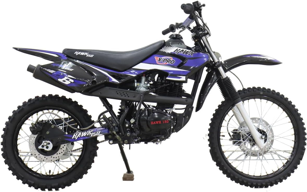 X-PRO Hawk 150cc 5-Speed Manual Transmission Dirt Bike with Kick Start! Big 19"/16" Wheels!