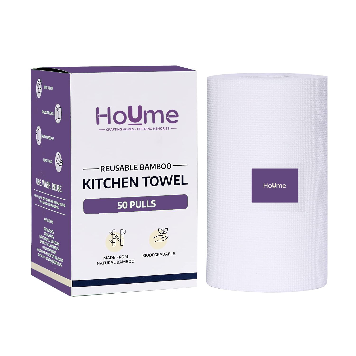 Houme Bamboo Kitchen Towel (50 Sheets) for Cleaning, Reusable Upto 2500 times, Reusable Cleaning Bamboo Cloth, No Tree Paper Towels, Eco-friendly and Biodegradable, Multipurpose Cleaning Wipes (B0D8VYRX8R) Amazon Price History, Amazon Price Tracker