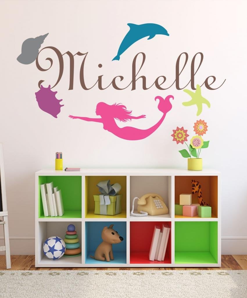 Nursery Mermaid Custom Name Wall Decal Sticker, 36" W Mermaid Decals, Girls Name, Wall Decor, Personalized, Girls Decor, Girls Nursery, Girls Bedroom, Plus Free White Hello Door Decal
