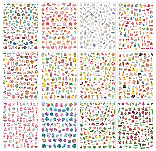 Jmeowio 12 Sheets Summer Ocean Nail Art Stickers Decals Self-Adhesive Pegatinas Uñas Fish Beach Turtle Whale Nail Supplies Nail Art Design Decoration Accessories thumb #1