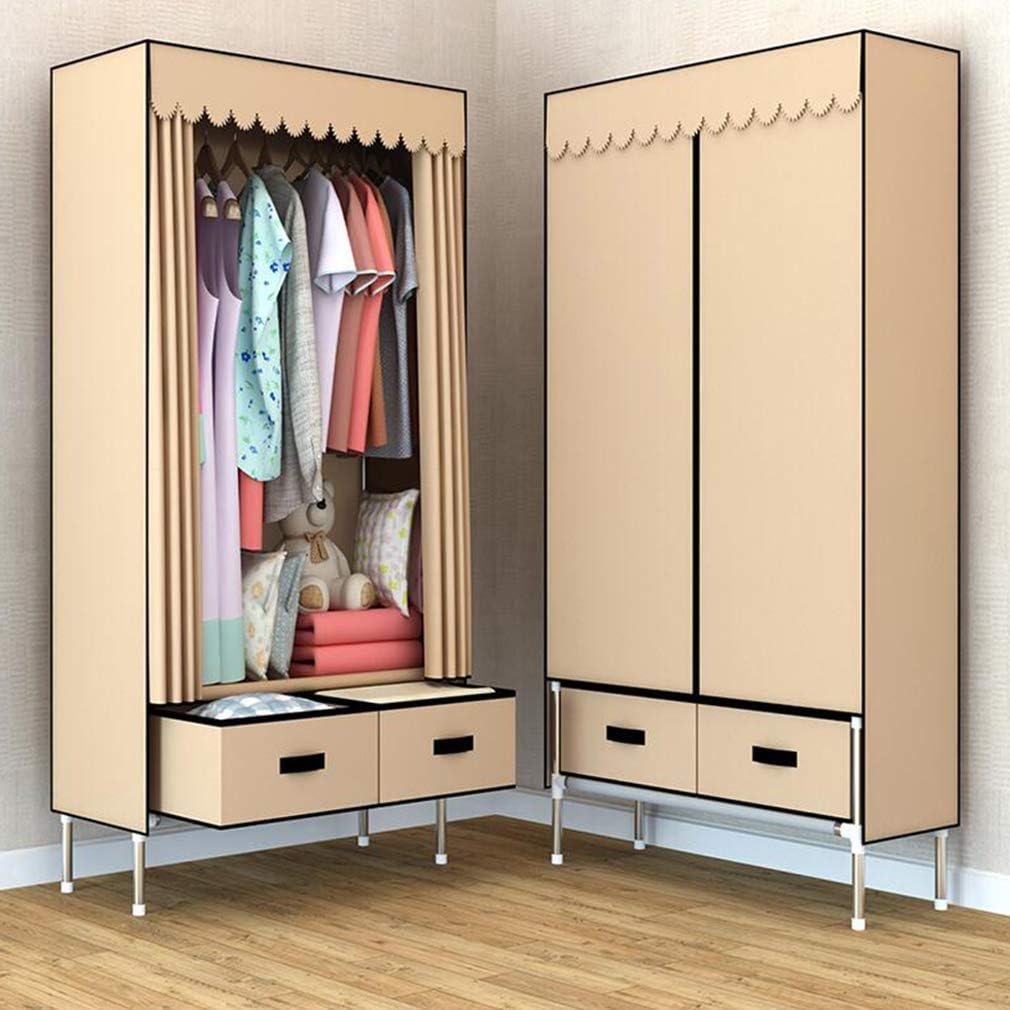 Cloth Wardrobe Clothes Closet, Portable Closet Wardrobe Storage Closet Standing Closet Fabric Cabinet Portable Wardrobe,Khaki_70x45x168cm