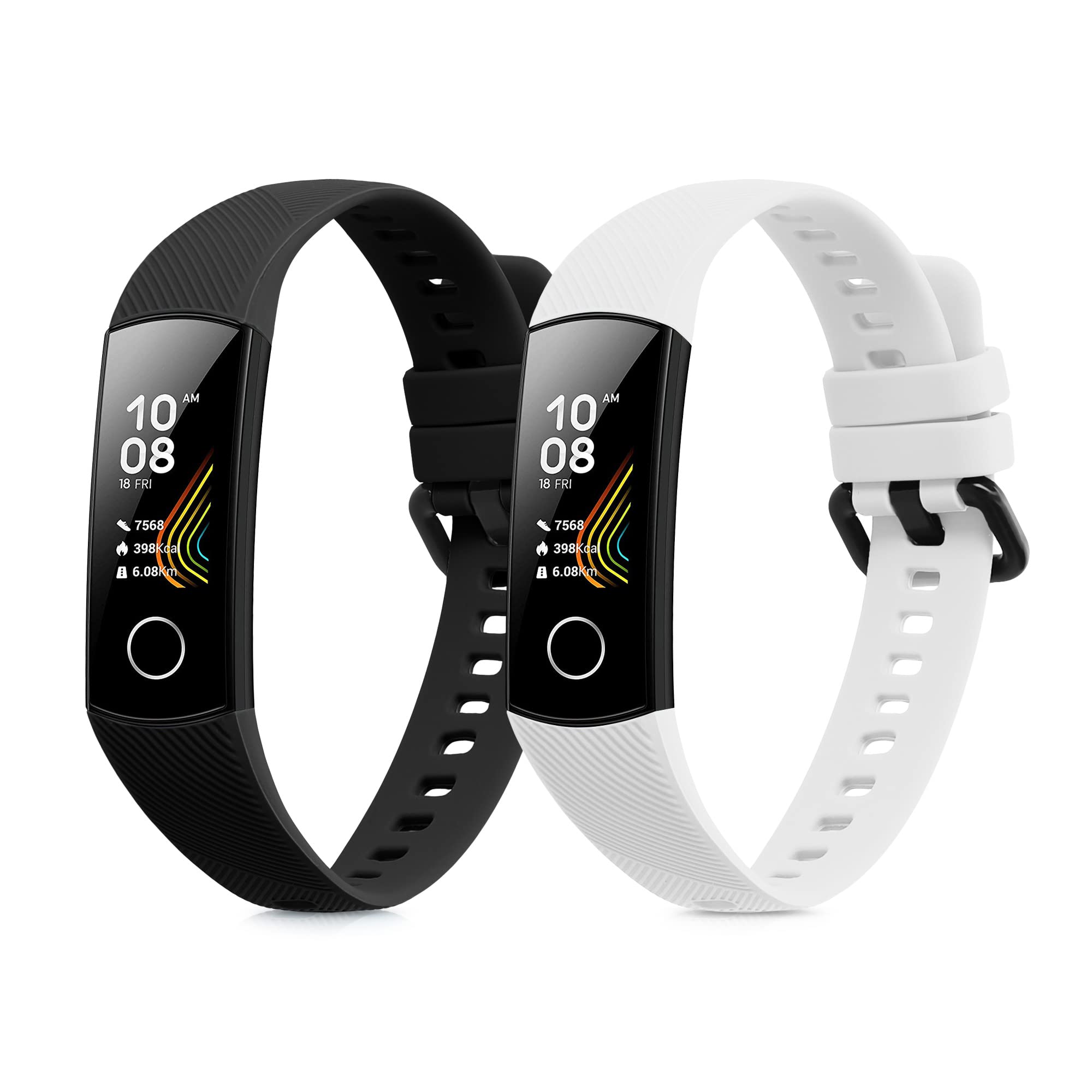 kwmobile Straps Compatible with Honor Band 5 / Band 4 Straps - 2x Replacement Silicone Watch Bands - Black/White-picture-39
