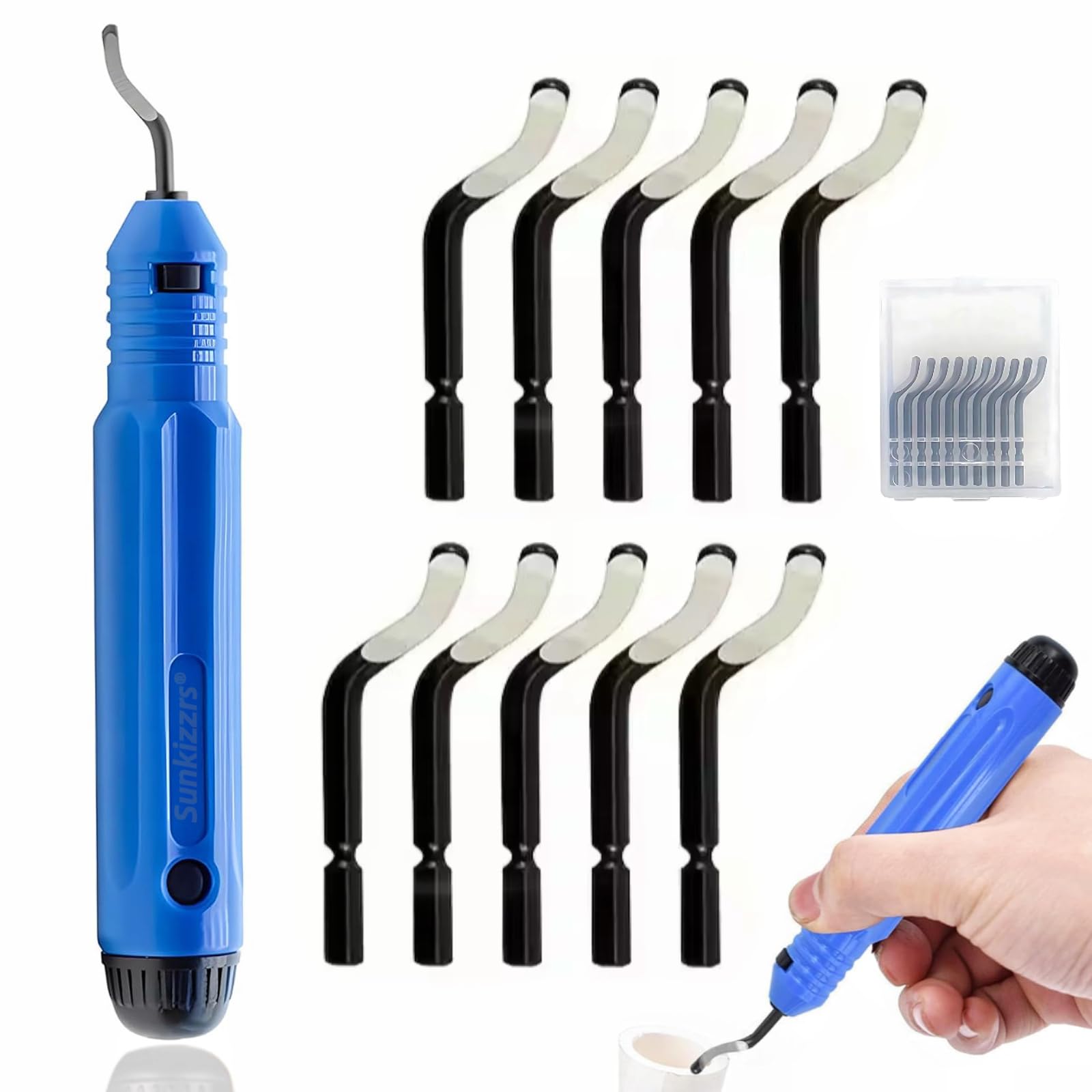 Sunkizzrs® Deburring Tool Kit with 10-Pcs Rotary Deburr Blades —Metal Cutter for Resin Art/Plastic/Aluminum —Hand Rotary Pipe Deburring Cutter —AC Tools with Anti-Slip Handle & Precision Edge-image-19