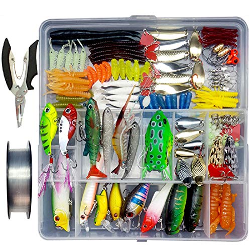 SZMYLED Juego de 280 señuelos de pesca con lentejuelas, diseño de rana de pececillo de natación completo, 280 piezas (color de muestra aleatoria) + alambre + alicates Cover