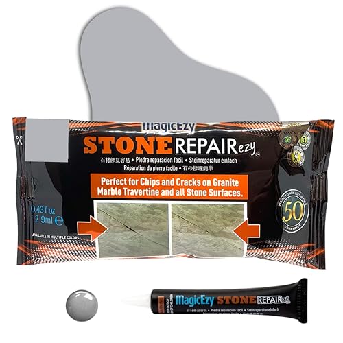 MagicEzy Stone RepairEzy (gris claro) kit de reparación de encimeras y azulejos astillados de mármol, granito y travertino, súper fuerte