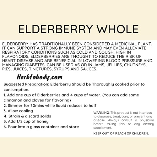 Miniatura 5 de Herb to Body Baya de saúco orgánico entera  Wildcrafted  4oz  Empaquetado con cuidado  hace un gran jarabe, tés  Sistema inmunológico