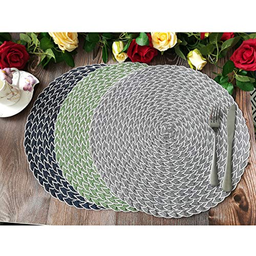 Shacos Round Braided Placemats 15 Inch Set Of 6 Thick Washable Kitchen Table Placemats For Home Wedding Party (T-Blue, 6) #TOP7