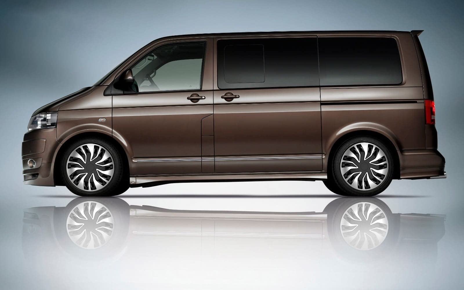 Premium Radkappen 16 Zoll gewölbt in Schwarz-Silber-Matt kompatibel mit Wohnmobil Transporter Lieferwagen 4er-Satz gewölbte Radzierblenden Radblenden Raddeckel Radabdeckungen Zierblenden Zierkappen