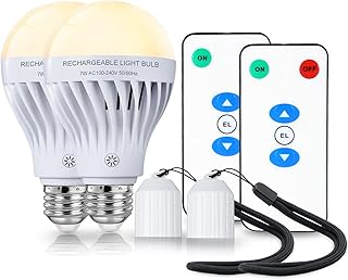Rechargeable Light Bulbs, 2 Pack 2200mAh Backup Battery Operated Emergency Light Bulb for Power Outage and Camping Outdoor Activity with Remote Control, Dimmable 60 Watt Equivalent (Soft White)