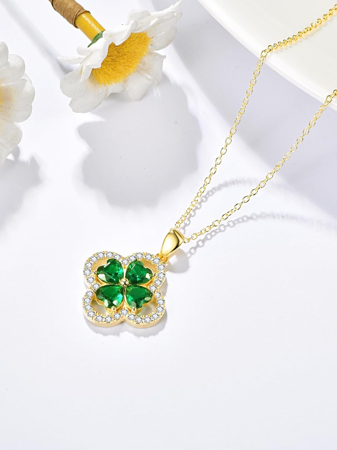 KINGWHYTE Four Leaf Clover Necklace 925 Sterling Silver Clover Pendant Necklaces with Heart Zircon Irish Good Luck Shamrock Jewelry Birthday Christmas Graduation Gifts for Women - Image 2