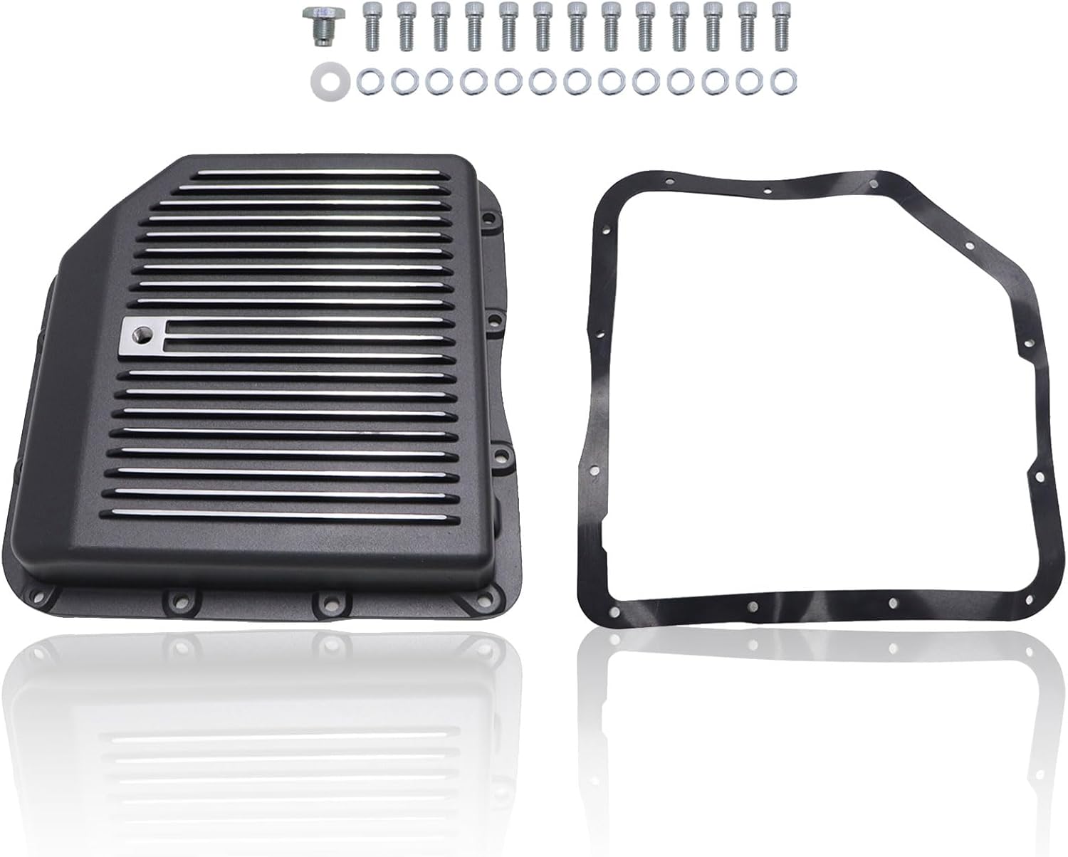 Priprilod Transmission Oil Pan with Gasket and Bolts with Drain Plug Kit Fit For GM TH250 TH250C TH350 TH350C, Pan Depth 2-1/4'' #SP8491BK