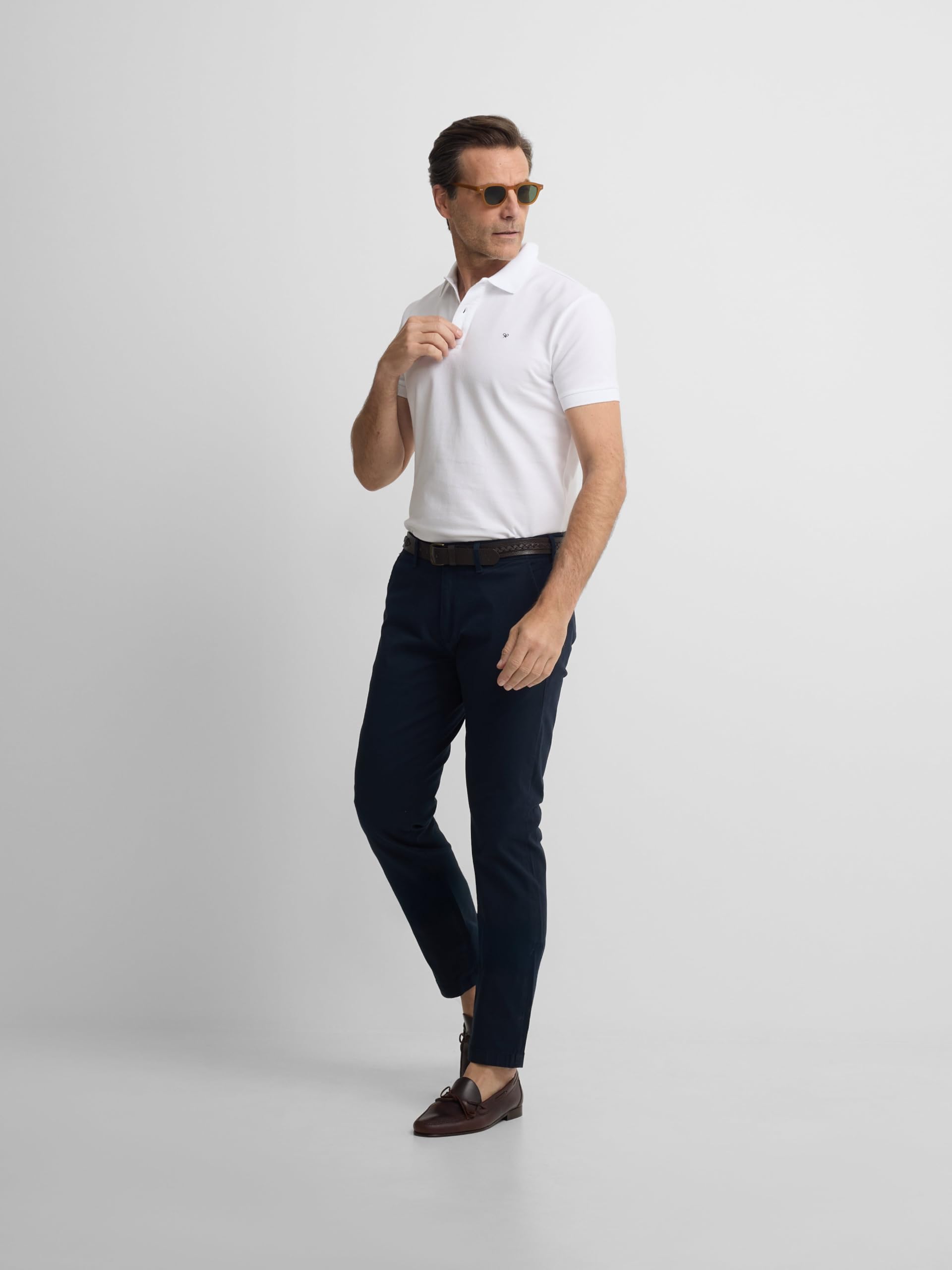 SILBON Polo Clásico Liso Blanco Manga Corta para Hombre Talla M