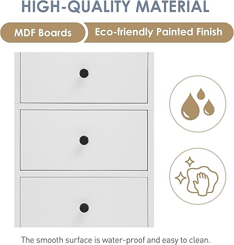 Miniatura 5 de EPOFIT Armario de almacenamiento alto para baño con 4 estantes y cajón de almacenamiento, armarios de baño blancos independientes, gabinete estrecho