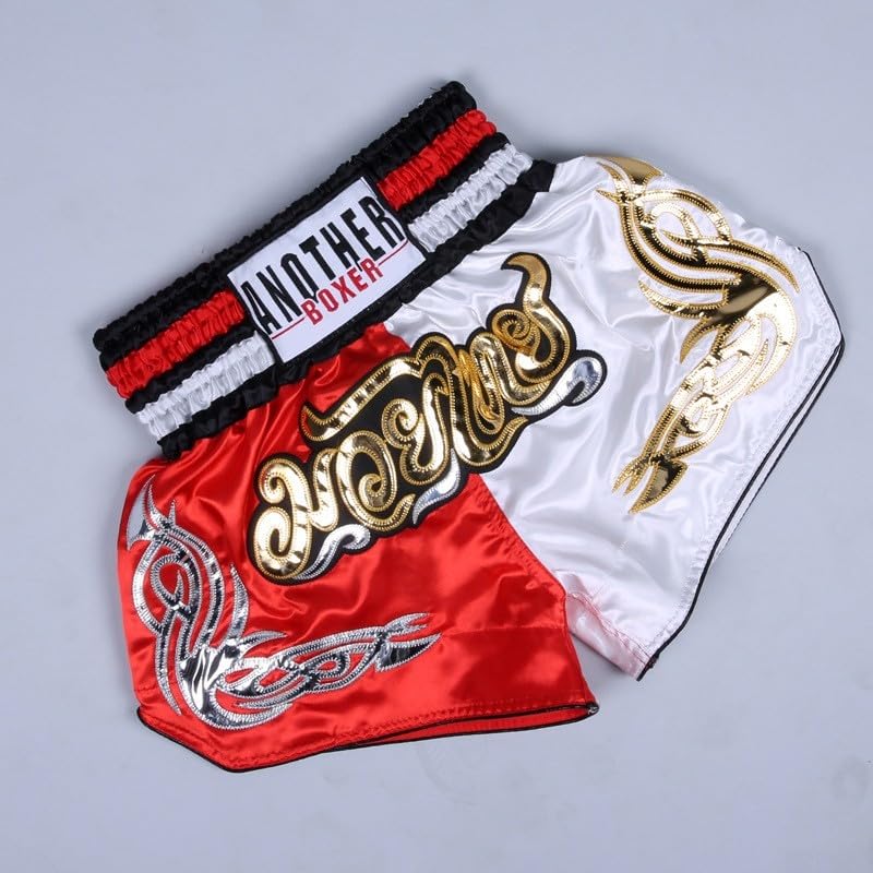 Unisexe Muay Thai Boxe Short AnotherBoxer MMA Kickboxing Combat Respirant (M Rouge+Blanc)